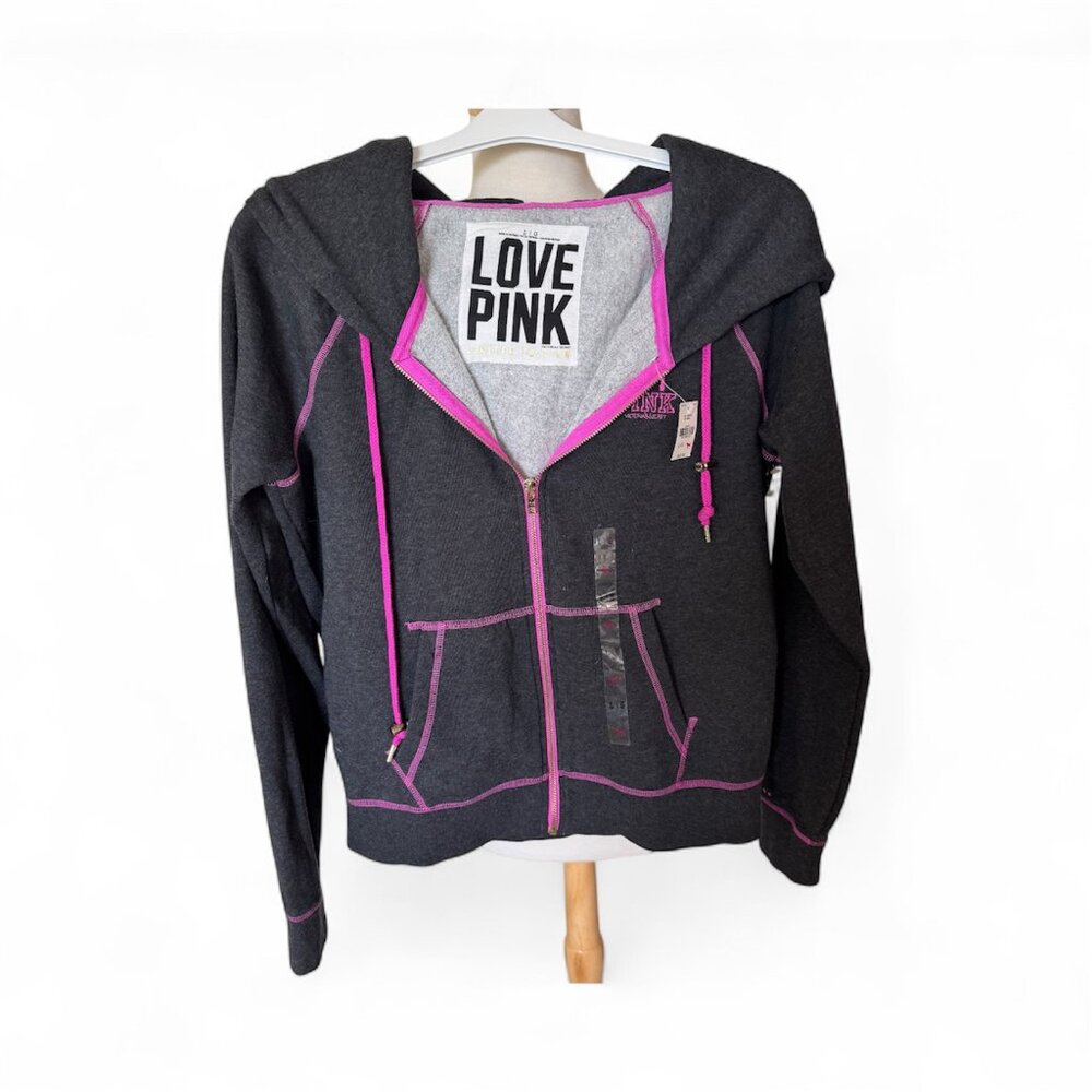 NWT Y2K 2012 Rare Victoria's Secret PINK Limited Edition Zip Hoodie Grey Large